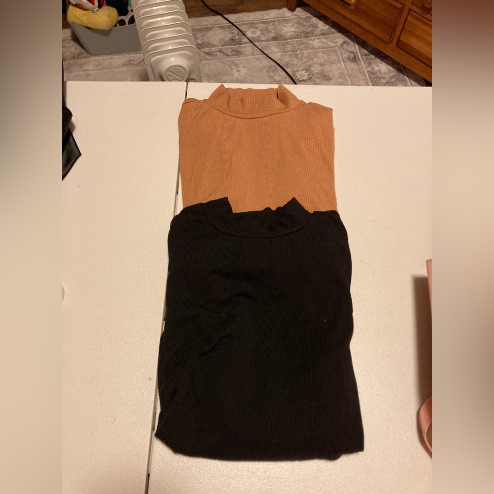 Black and Tan Ribbed Turtleneck Sweaters
